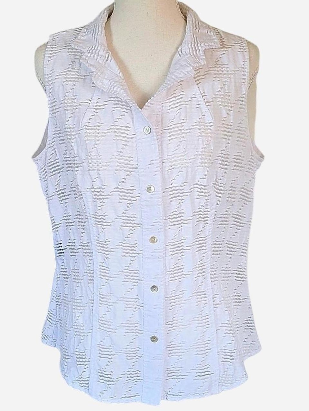 Carlisle Textured Cutouts Collared Cotton Blend Blouse White Sleveless size 10